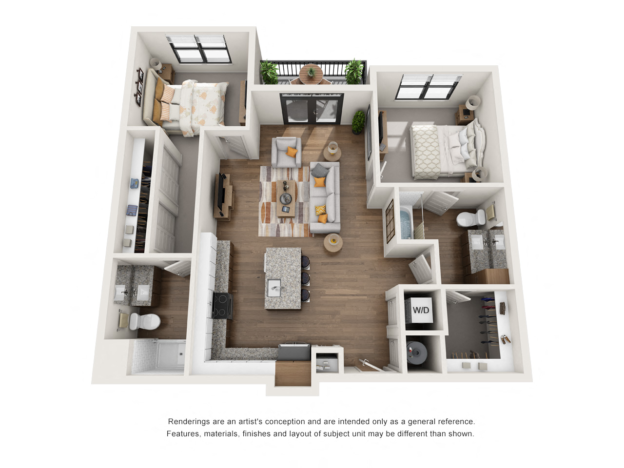 Floor plan for 2 beds, 2 baths, 1111 sqft